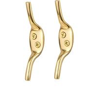Dzina 3-Inch Solid Brass Cleat Hook (2 Pieces) - Heavy Duty Curtain, Blind, and Rope Tieback Hooks