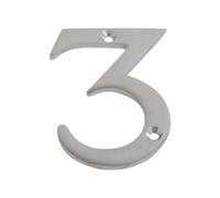 Dzina 75mm Satin Chrome Door Number 3 - Elegant And Bold Numeral For Wooden & Composite Doors