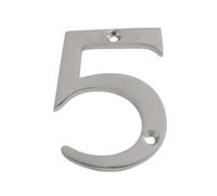 Dzina 75mm Satin Chrome Door Number 5 - Elegant And Bold Numeral For Wooden & Composite Doors