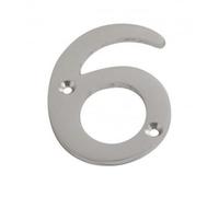 Dzina 75mm Satin Chrome Door Number 6 - Elegant And Bold Numeral For Wooden & Composite Doors