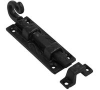 Dzina Door Bolt Straight Curly Tail 75mm on Black Antique, Surface Mounted Door Bolt, Sliding Door Lock, Lock Bolts for Securing Internal Doors for Bedrooms, Bathrooms, Storage Units and Cupboards