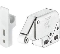 Dzina Mini Spring Loaded Cabinet Catch, White And Nickel Plated, Push-To-Open Mechanism, 11mm X 32mm (Mini, 4, Count)