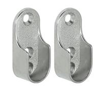 Dzina Wardrobe Rod Rail Socket End Support, Oval Bracket 15mm x 32mm, Nickel Plated (Pack of 2)