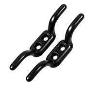Dzina Washing Line Cord Cleat Hooks - Heavy Duty Metal Trailer Rope Tiebacks Pulley Black Japanned 110mm - Pack of 12