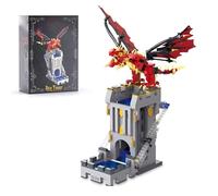 DzirePada Dragons & Treasures Castle Building Set, 1176PCS Red Dragons Retro Medieval Castle Bricks Kit, Guarding Dice Tower Model Toys, Ideas Gifts for Fan Kids Adults(JD046)
