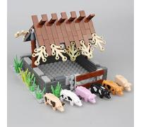 DzirePada Farm Animal Pig Coop Building Set, 6 Pigs + Pig Nest Building Blocks Kit, MOC Building Set for Kids Adults, DIY Building Toy Compatible with Major Brands (C)