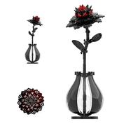 DzirePada Gothic Dahlia Building Block Kit Flower with Black Vase - Dark Floral Decor Eternal Flower Bouquet Bricks Set, Unique Home Office Desk Decor, Idea Gifts for Goth & Plant Lovers（S0074）
