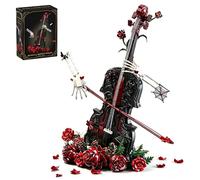 DzirePada Gothic Rose Violin Building Blocks Set, 1429Pieces Collectible Musical Instrument Model with Skeleton Hands & Red Roses, Display Decorative Building Kit for Adults & Teens
