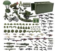 DzirePada Military Weapons Pack Bricks Set, Soldier Figures Model with Shipping Cargo Container Army Equipment Helmet Armor, Various of Military Accessories Building Block Toy (Olive Green)