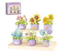 DzirePada Potted Flower Building Blocks Set, 6 Pack DIY Succulent Bouquet Plant Model Kit, Artificial Forever Floral Bonsai Bricks for Home Office Decor, Idea Gifts for Adults & Teens（647PCS