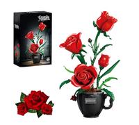 DzirePada Roses Flower Coffee Cup Building Blocks Kit, 450PCS Botanical Collection Model for Home Decor, Artificial Floral Bricks Set, Great Gifts for Birthday and Anniversary for Him and Her(3036)