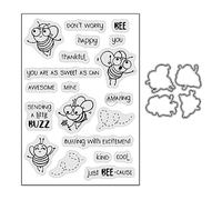 DzIxY Bee Word Mine Clear Stamps and Metal Cutting Dies Sets for Card Making Scrapbooking Paper Kit Supplies Seals Storage Pockets