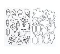 DzIxY Mouse Ice Cream Clear Stamps and Metal Cutting Dies Sets for Card Making Scrapbooking Paper Supplies Silicone Seals Storage Pockets