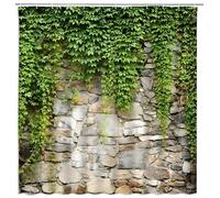 DZmaimo Stone Brick Wall Shower Curtain Green Leaves Ivy Plant Vine Rustic Marble Rocks Stone Wall Rustic Country Polyester Curtains Bathroom Decor 60x72 inch