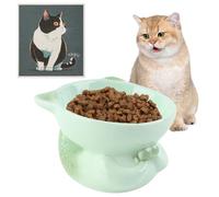 Dzmuero Cat Bowl, Cat Feeding Bowl, Ceramic Cat Bowl with Tea Towel, 15° Tilt Design, Anti-Spill, Anti-Vomit, Cat Bowl Increased for Cat Water, Dry Food, Wet Food (Green)