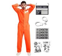 Dzorim Orange Prisoner Costume Prison Jumpsuit Convict Suit Costume Jail Onesie Men Fancy Dress Mens Orange Prisoner Outfit Overalls