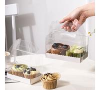 DZOZO 10Pcs Cake Roll Boxes Clear Swiss Cake Carrier Container Cupcake Packing Box Hot Dog Muffin Sanwich Plastic Container with Handle Transparent Bakery Storage Holder Dessert Holder