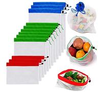 DZOZO 12 Pcs Reusable Mesh Produce Bags Washable Mesh Bags Drawstring Mesh Bags for Fruit Vegetable Eco Friendly Bags for Shopping Toy Storage Mesh Bag