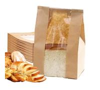 DZOZO 50 Pcs Paper Bread Loaf Bags with Front Window - Poly Kraft Food Packaging Storage Bakery Bags