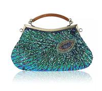 DZOZO Vintage Sequin Peacock Clutch Bag Beading Evening Handbag Evening Bag Purse Sparkly Diamante Clutch Bag for Wedding Bridal Party Night Bag