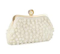 DZOZO Women's Gold Clutch Bag, 22*4.5*16cm/8.7*1.8*6.3inch, Beaded Pearl Bag, Sparkly Purse with Detachable Chains for Party, Dinner, Shopping