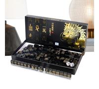 DzpKrka Complete Mahjong Game | 144 Pieces Full Gold Black Chips | Mahjong Set for Beginners Including 2 Dice and 4 Adult Card Holders, Home, Travel,