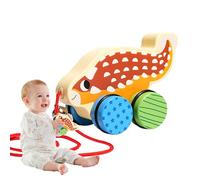 DzpKrka Pull String Toys - Cartoon Pulling Dinosaur Car | Interactive Cute Wooden Push Toy - for Kids Indoor Outdoor Nursery Kindergarten Floor Play