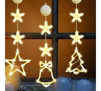 Dzpuhuojz 3 Pcs Battery Operated Christmas Window Hanging LED Lights, Xmas Tree & Bell & Star Shaped Warm White, Indoor & Outdoor Use