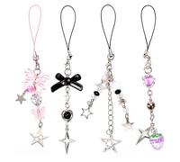 Dzpuhuojz 4PCS Phone Charms, Pink Butterfly Star Phone Charm Strap Y2K Accessories for Keychain, Airpods Bag, Pendants Decor (Black)