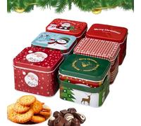 dzqad Christmas Cookie Tins,6-Piece Metal with Handle | Empty Candy Tin Snack Box - for Kids Family Cake Snack Crafts Chocolate Jewelry Party Favors Holiday Birthday New Year