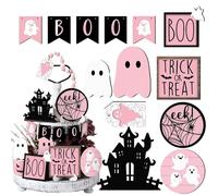 dzqad Halloween Table Decorations, Halloween Centerpieces for Tables - Boo Ghost Themed Spooky Wooden Centerpieces Sign, for Fireplace Shelf Mantle Kitchen Bedroom Bathroom Holiday Party