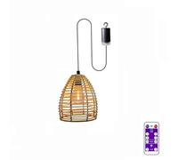 DZQWLL Battery Operated Pendant Light, Battery Hanging Pendant Light, Handmade Rattan Ceiling Lights, 4*AA Battery Powered, Vintage Chandelier Light For Gazebo Pergola Porch Patio Outdoor Indoor Decor