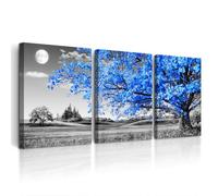 DZRWUBHS Canvas Wall Art For Living Room Modern Wall Decor For Office Black And White Blue Tree Wall Painting Scenery Wall Pictures Artwork For Bedroom Room Home Decor Prints Art 16'' X 24'' 3 Piece