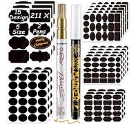 DZSEE®Chalkboard Labels, 211pcs +2 Waterproof Reusable Blackboard Labels Sticker for Kitchen Organize, Labels for Jars with 2 Erasable Chalk Pens to Decorate Office Mason Jars Kilner Bottles