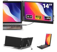 DZVW 14" Laptop Monitor Extender - 1080P FHD IPS Portable Screen with Adjustable Stand HDMI/USB-A/Type-C Extension for Wins Mac Chrome 13"-17" Laptop (Support Maximum Length: 15.9")