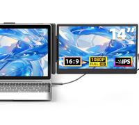 DZVW 14" Laptop Monitor Extender - 1080P FHD IPS Portable Screen with Adjustable Stand HDMI/USB-A/Type-C Extension for Wins Mac Chrome 13"-17" Laptop (Support Maximum Length: 15.9")