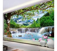 Dzwangzc Green Big Tree Dove Wall Mural 3D Forest Waterfall Peel and Stick Self-Adhesive Wallpaper Removable Sticker Home Decor TV Background Large Art Wall Painting 59"x 41"/150 x 105 cm(W x H)