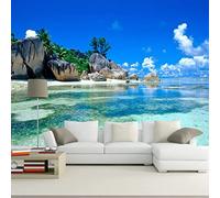 Dzwangzc Ocean Beach Landscape Wall Mural 3D Blue Sky Peel and Stick Self-Adhesive Wallpaper Removable Sticker Home Decor Background Large Art Wall Painting 59"x 41"/150 x 105 cm(W x H)