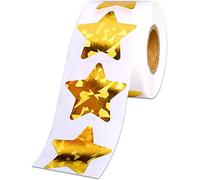 Dzxin 1.5" Large Holographic Gold Star Stickers for Kids Reward, 500 Pcs Foil Star Metallic Stickers Roll for Behavior Chart, Student Planner and School Classroom Teacher Supplies