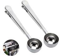 Dzxin Coffee Scoop 1#, 2 PCS Coffee Scoop Clip Stainless Steel Tablespoon Coffee Spoon with Long Handle Multifunction Sealing Bag Clip for Tea, Coffee, Protein Powder, Instant Drinks, Kitchen Tools