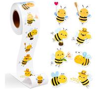 Dzxin Cute Yellow Bumble Honey Bee Stickers, Round Label Stickers for Birthday, Baby Shower, Teacher Reward Decoration, 500 Pcs Each Roll