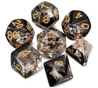 Dzxin DND Game Dice Set, 7PCS Polyhedral Dice Set for Dungeons and Dragons RPG MTG Role Playing Table Games (Transparent + Black Cloud)