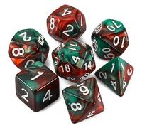 Dzxin DND Game Dice Set, 7PCS Polyhedral Dice Set for Dungeons and Dragons RPG MTG Role Playing Table Games (Green Mixed Red)
