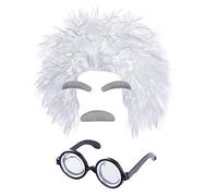 Dzxin Old Man Costume Set Mad Scientist Wig Glasses Frame Mustache Eyebrows for Dressing up Grandpa Costume Halloween Party Cosplay Set