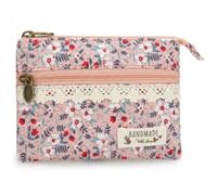 Dzxin Women Small Coin Purse, Handmade Fabric Flower Embroidered Change Pouch (Floral Pink)