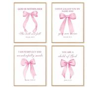 dzxnouart 4 PCS Coquette Pink Bow Wall Art Decor Posters, Inspirational Verses Bow Art Prints, Bow Pictures for Bedroom, No Frame (50x75cm)