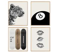 dzxnouart 4PCS Trendy Leopard Canvas Poster Funky Lucky 8 Ball Cheetah Prints Gallery Girly Magazine Picture For Girly Room,Unframed (40x60cm)