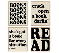 dzxnouart 4Pcs Vintage Reading Wall Art Inspirational Book Posters Read More Books Quote Pictures Reading Bookish Posters for Women Girls, No Frame (40x60cm)