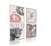 dzxnouart Leopard Canvas Print Set of 4, Pink Cheetah Trendy Pictures Chic Luxury Y2K Trendy Posters for Teen Girls Apartment Dorm, No Frame (50x75cm)
