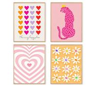 dzxnouart Preppy Room Decor Aesthetic Set of 4, Trendy Wall Art Posters Prints Cute Preppy Pictures for Teen Girls Bedroom, No Frame (21x30cm)